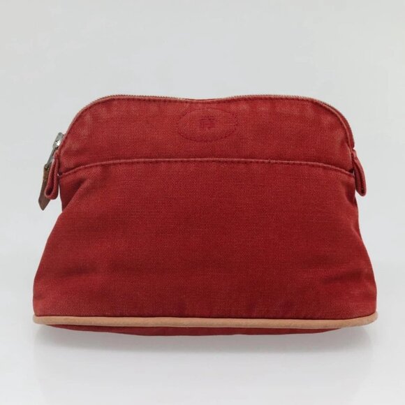 HERMES Bolide Pouch Canvas 2Set Beige Red Silver Auth - Picture 7 of 15